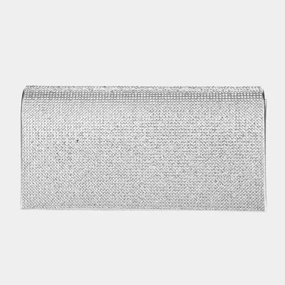 Fashnzfab Bling Solid Evening Clutch 8" X 4" X 2.3" Crossbody Bag In Silver