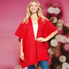Fashnzfab Bling Solid Ruana Poncho In Red