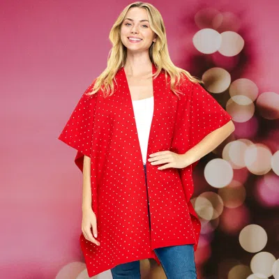 Fashnzfab Bling Solid Ruana Poncho In Red
