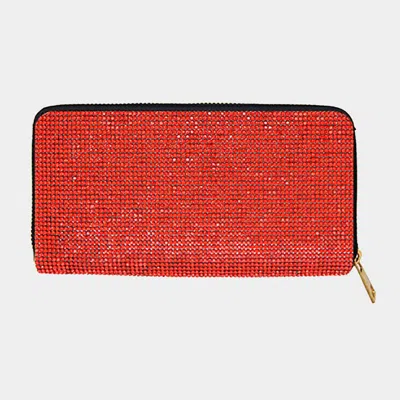 Fashnzfab Bling Solid Zipper Wallet In Red