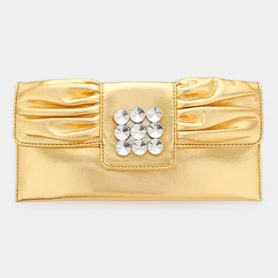 Fashnzfab Bling Stone Embellished Evening Clutch / Crossbody Bag In Gold