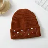 Fashnzfab Bling Stone Embellished Knit Beanie Hat In Brown