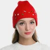 Fashnzfab Bling Stone Embellished Knit Beanie Hat In Red