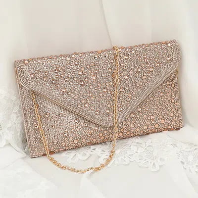 Fashnzfab Bling Stone Studded Flap Envelope Evening Clutch Bag / Crossbody Bag In Gold