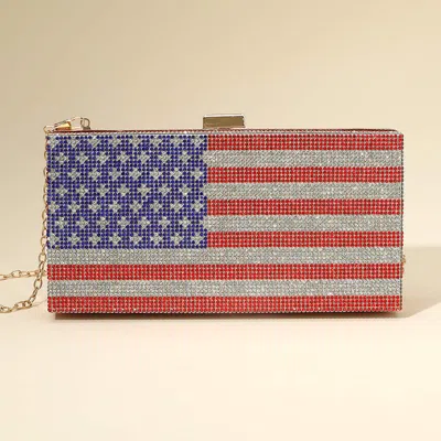Fashnzfab Bling Studded American Usa Flag Box Clutch / Crossbody Bag In Red