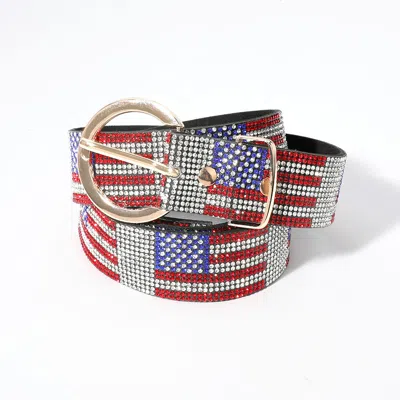 Fashnzfab Bling Studded American Usa Flag Patterned Belt In Metallic