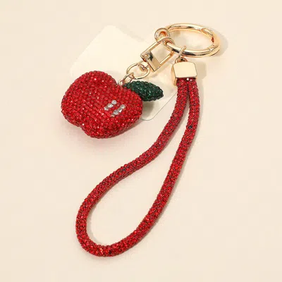 Fashnzfab Bling Studded Apple Charm Keychain Bag Charm Phone Holder In Red