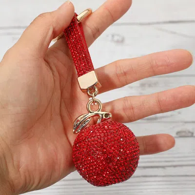 Fashnzfab Bling Studded Apple Keychain / Bag Charm In Red