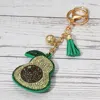 Fashnzfab Bling Studded Avocado Tassel Keychain / Bag Charm In Gold
