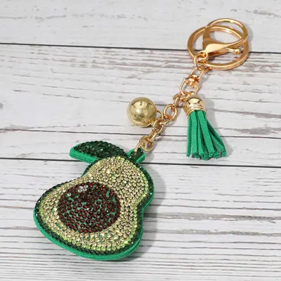 Fashnzfab Bling Studded Avocado Tassel Keychain / Bag Charm In Gold