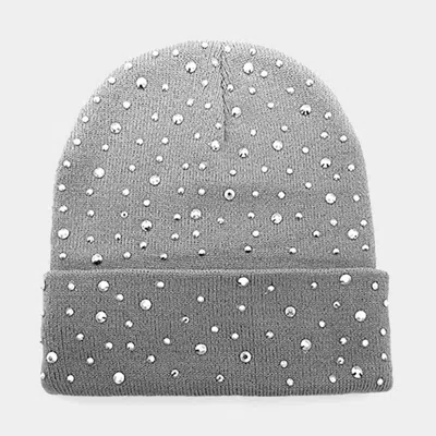Fashnzfab Bling Studded Beanie Hat In Grey