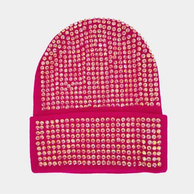 Fashnzfab Bling Studded Beanie Hat In Pink