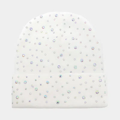 Fashnzfab Bling Studded Beanie Hat In White