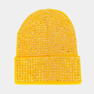 Fashnzfab Bling Studded Beanie Hat In Yellow