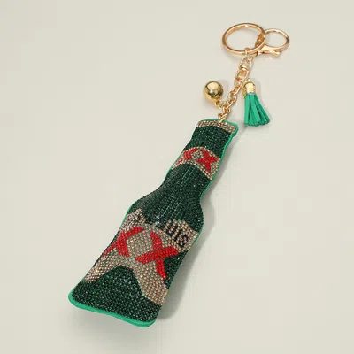 Fashnzfab Bling Studded Beer Bottle Tassel Keychain Bag Charm In Gray