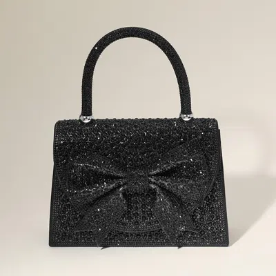 Fashnzfab Bling Studded Bow Accented Top Handle Evening Hand Bag / Crossbody Bag In Black
