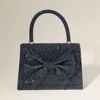 Fashnzfab Bling Studded Bow Accented Top Handle Evening Hand Bag / Crossbody Bag In Blue