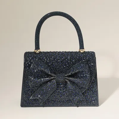 Fashnzfab Bling Studded Bow Accented Top Handle Evening Hand Bag / Crossbody Bag In Blue