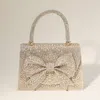 Fashnzfab Bling Studded Bow Accented Top Handle Evening Hand Bag / Crossbody Bag In Gold
