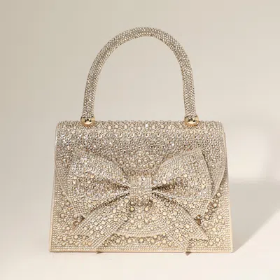 Fashnzfab Bling Studded Bow Accented Top Handle Evening Hand Bag / Crossbody Bag In Gold