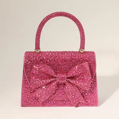 Fashnzfab Bling Studded Bow Accented Top Handle Evening Hand Bag / Crossbody Bag In Pink