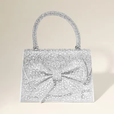 Fashnzfab Bling Studded Bow Accented Top Handle Evening Hand Bag / Crossbody Bag In Silver