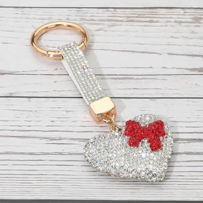 Fashnzfab Bling Studded Bow Heart Keychain / Bag Charm In Gold