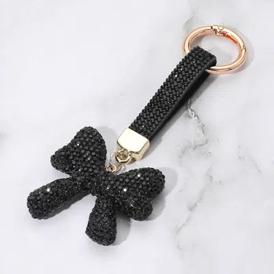 Fashnzfab Bling Studded Bow Keychain / Bag Charm In Black