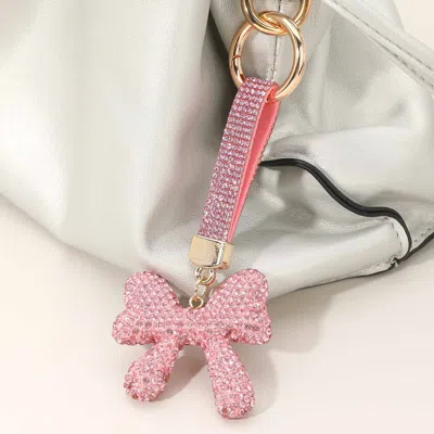 Fashnzfab Bling Studded Bow Keychain / Bag Charm In Pink