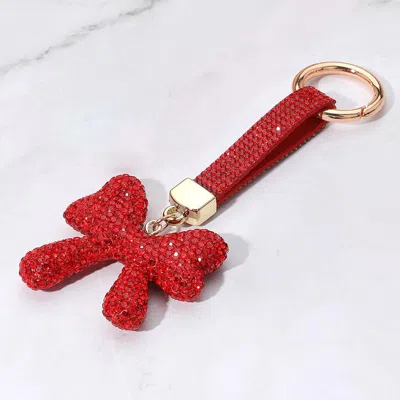 Fashnzfab Bling Studded Bow Keychain / Bag Charm In Red