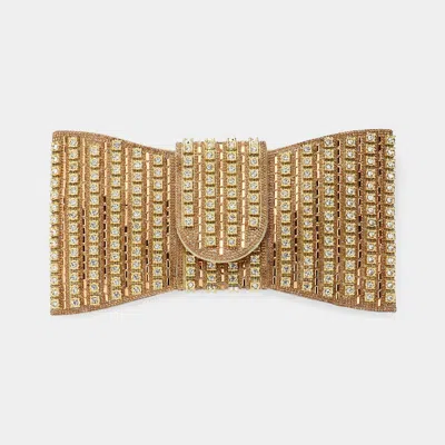 Fashnzfab Bling Studded Bow Shaped Clutch Bag / Crossbody Bag In Gold