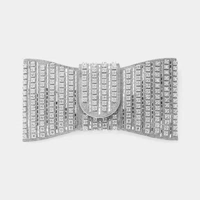 Fashnzfab Bling Studded Bow Shaped Clutch Bag / Crossbody Bag In Silver