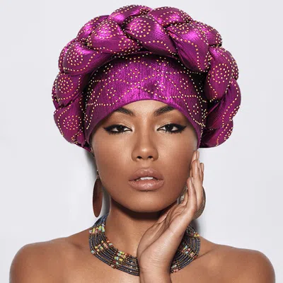 Fashnzfab Bling Studded Braided Turban Hair Wrap In Pink
