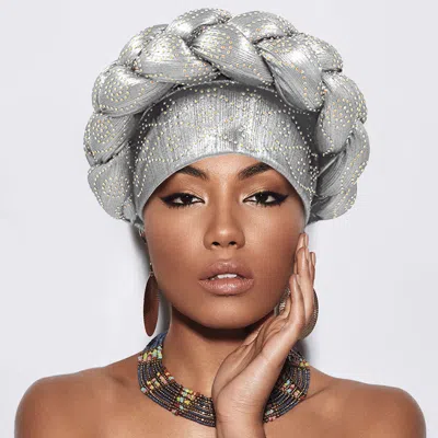 Fashnzfab Bling Studded Braided Turban Hat In Beige
