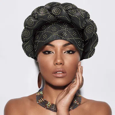 Fashnzfab Bling Studded Braided Turban Hat In Black