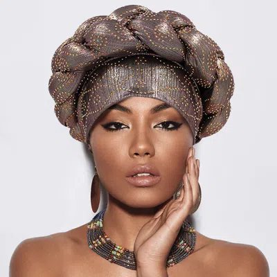 Fashnzfab Bling Studded Braided Turban Hat In Gold