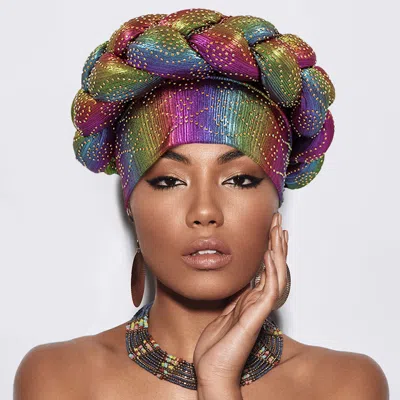 Fashnzfab Bling Studded Braided Turban Hat In Multi