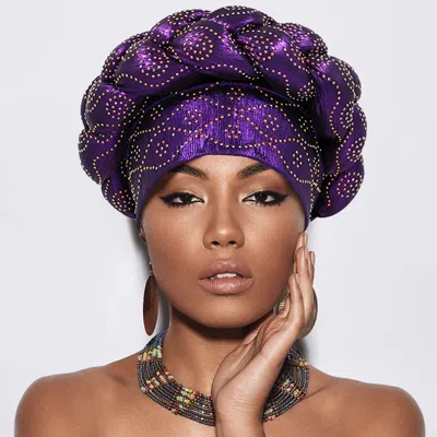 Fashnzfab Bling Studded Braided Turban Hat In Purple