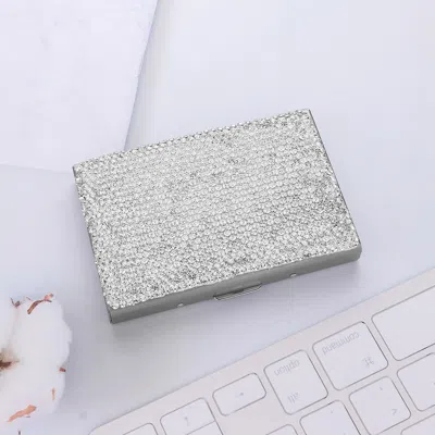 Fashnzfab Bling Studded Card Case In Silver
