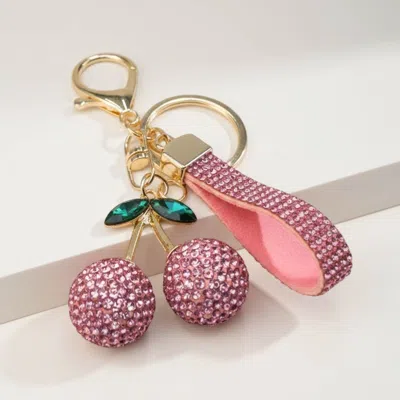 Fashnzfab Bling Studded Cherry Charm Keychain Bag Charm In Pink