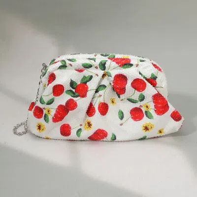 Fashnzfab Bling Studded Cherry Floral Pattern Evening Clutch Bag / Crossbody Bag In Silver