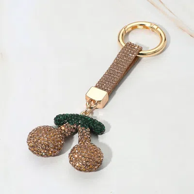 Fashnzfab Bling Studded Cherry Keychain / Bag Charm In Gold