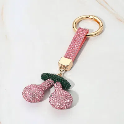 Fashnzfab Bling Studded Cherry Keychain / Bag Charm In Pink
