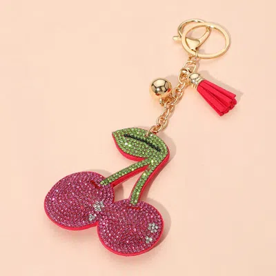 Fashnzfab Bling Studded Cherry Keychain / Bag Charm In Pink
