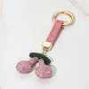Fashnzfab Bling Studded Cherry Keychain / Bag Charm In Pink