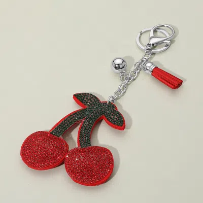 Fashnzfab Bling Studded Cherry Keychain Bag Charm In Metallic