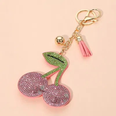 Fashnzfab Bling Studded Cherry Keychain Charm In Multi