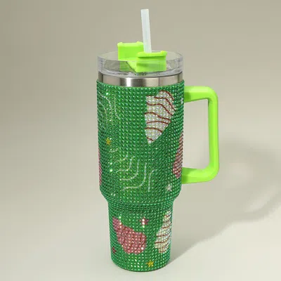 Fashnzfab Bling Studded Christmas Tree 40oz Stainless Steel Tumbler With Handle