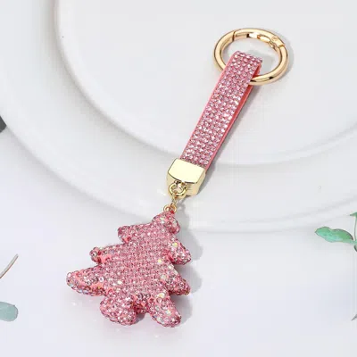 Fashnzfab Bling Studded Christmas Tree Keychain Bag Charm In Pink