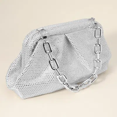 Fashnzfab Bling Studded Chunky Chain Strap Accented Evening Clutch Bag / Crossbody Bag In Silver
